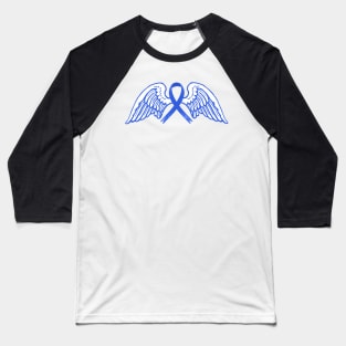 Dark Blue Awareness Ribbon with Angel Wings 2 Baseball T-Shirt